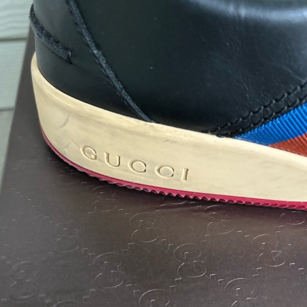 Gucci Leather Web Lace Up Low ‘Black’ Casual Sneakers - Picture 6 of 7